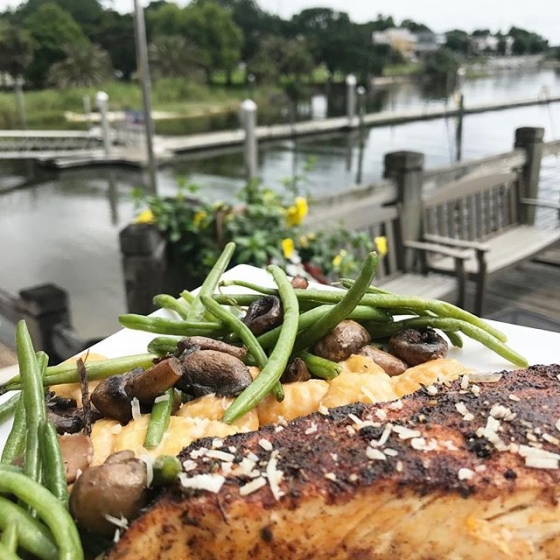 Join us for lunch at the Fish House today! Our daily special is blackened amberjack over lightly fried potato gnocchi tossed in lobster fennel cream sauce served with sautéed green beans and mushroom.  #fishhousepensacola #downtownpensacola #upsideofflorida